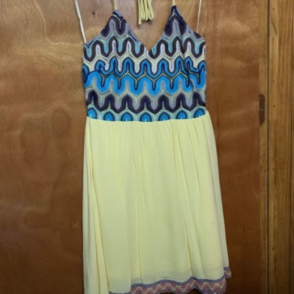 Altar’d State Sundress With Patterned Hem And Halter Top Ties SM
